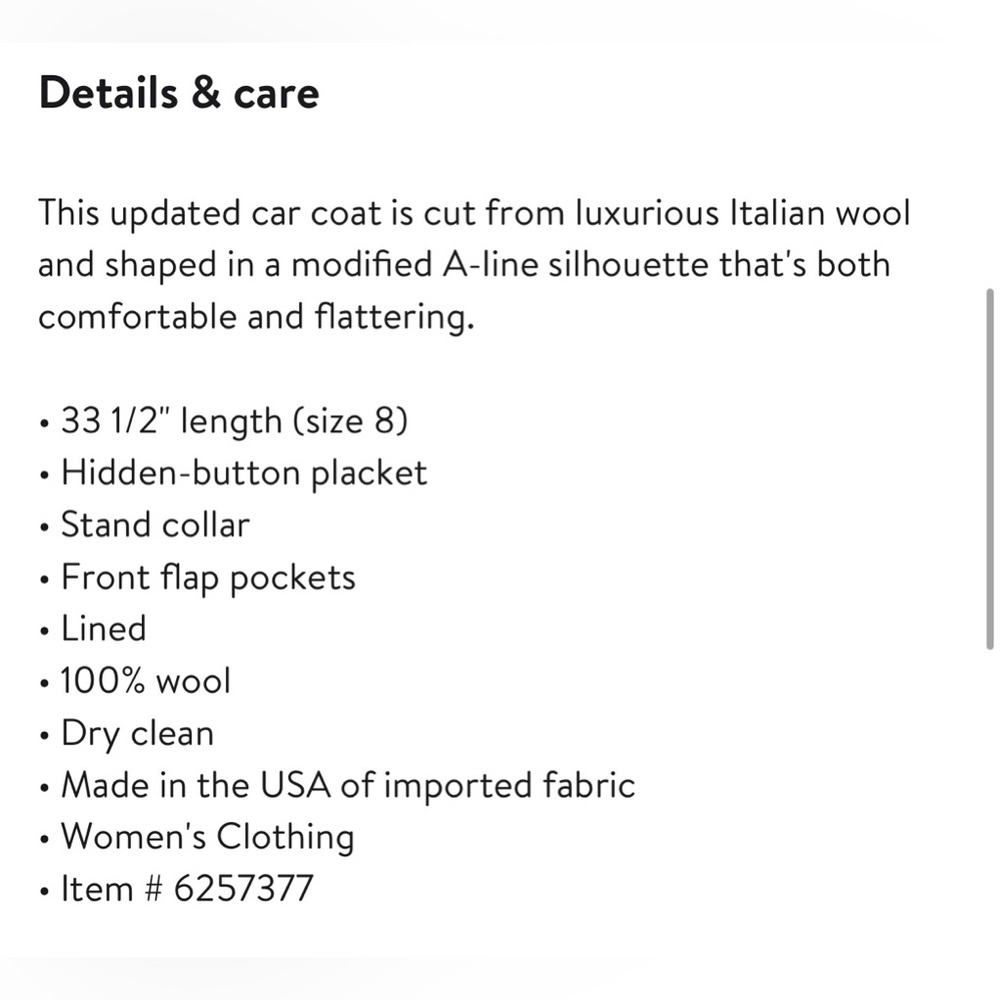 Fleuette Wool Stand Collar Car Coat Size 12 - Picture 9 of 9